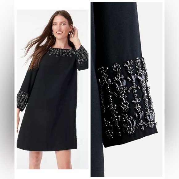 NWT J. Crew Embellished Black Shift Dress Sz 4 - Picture 2 of 11